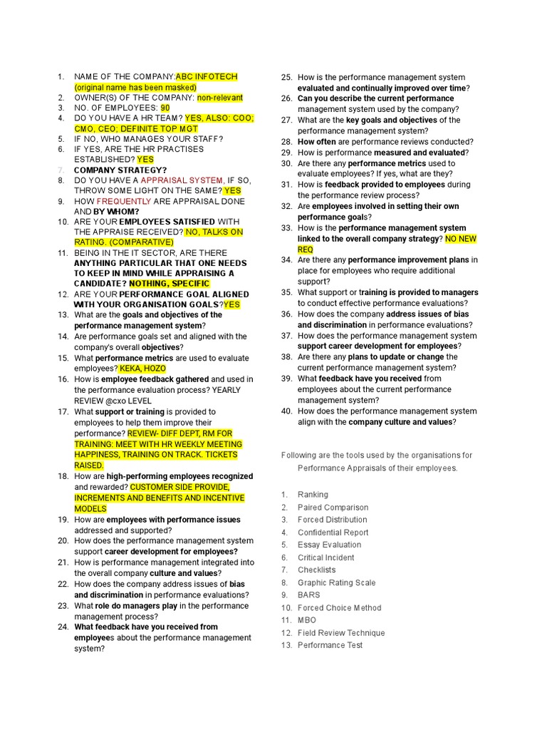 PMA Questionnaire | PDF