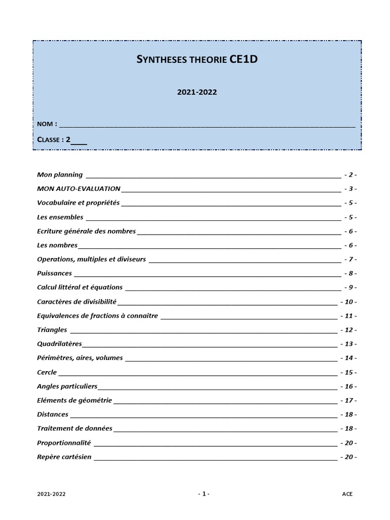 Synthèse Théorique CE1D Math 2022 | PDF | Triangle | Zone