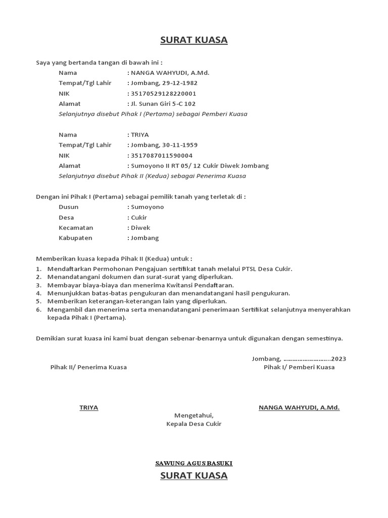 Surat Kuasa Sertifikat Tanah | PDF