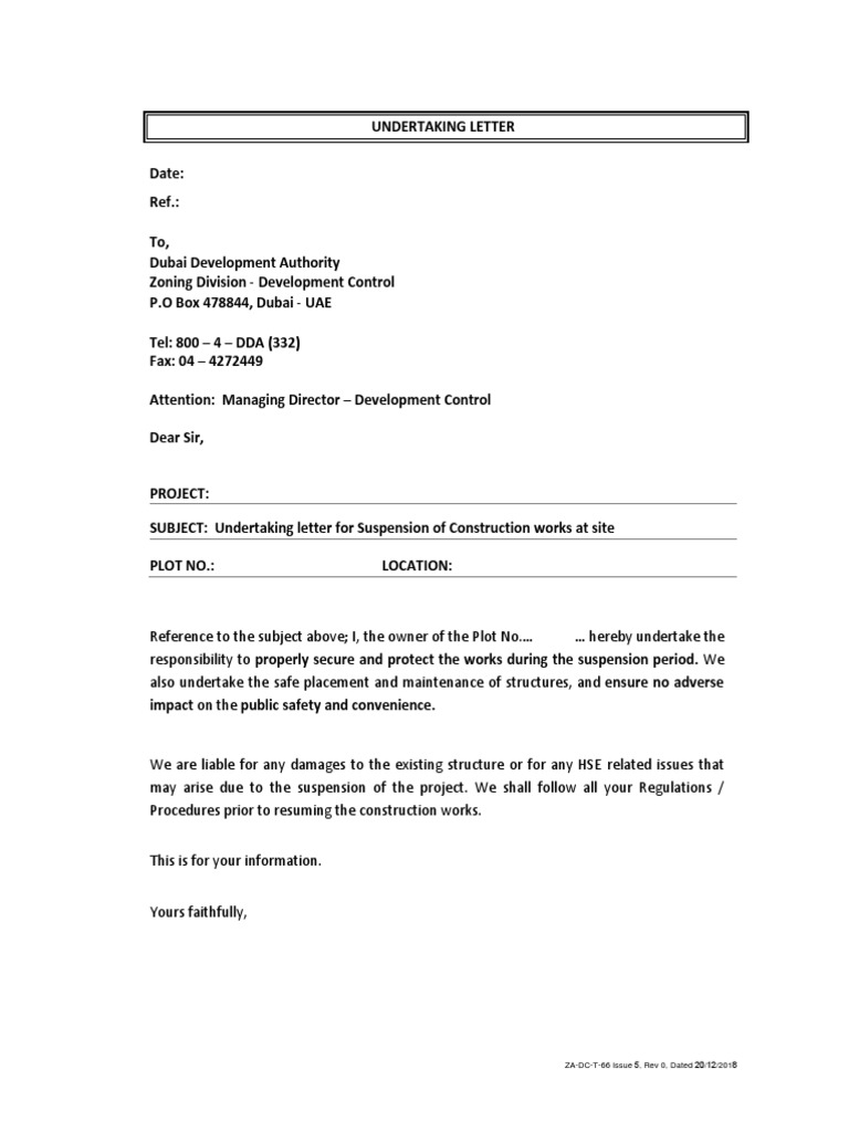 ZADCT66 Undertaking Letter For Suspension of Work PDF
