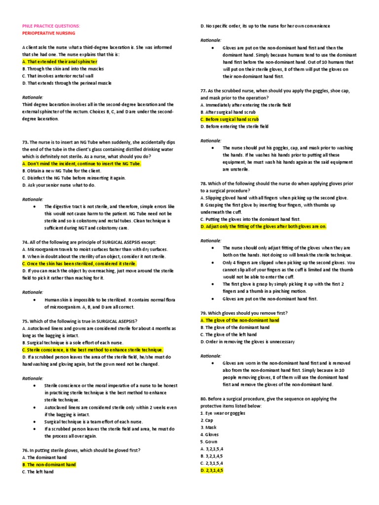 Practice Questions PERIOP PDF Sterilization (Microbiology) Hand