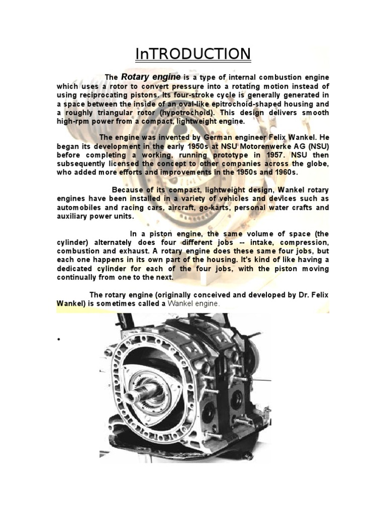 Seminar Report on Rotary Engine Internal Combustion Engine Engine