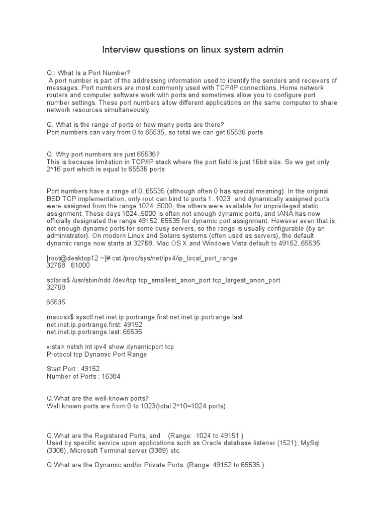 Interview Questions On Linux System Admin PDF Port