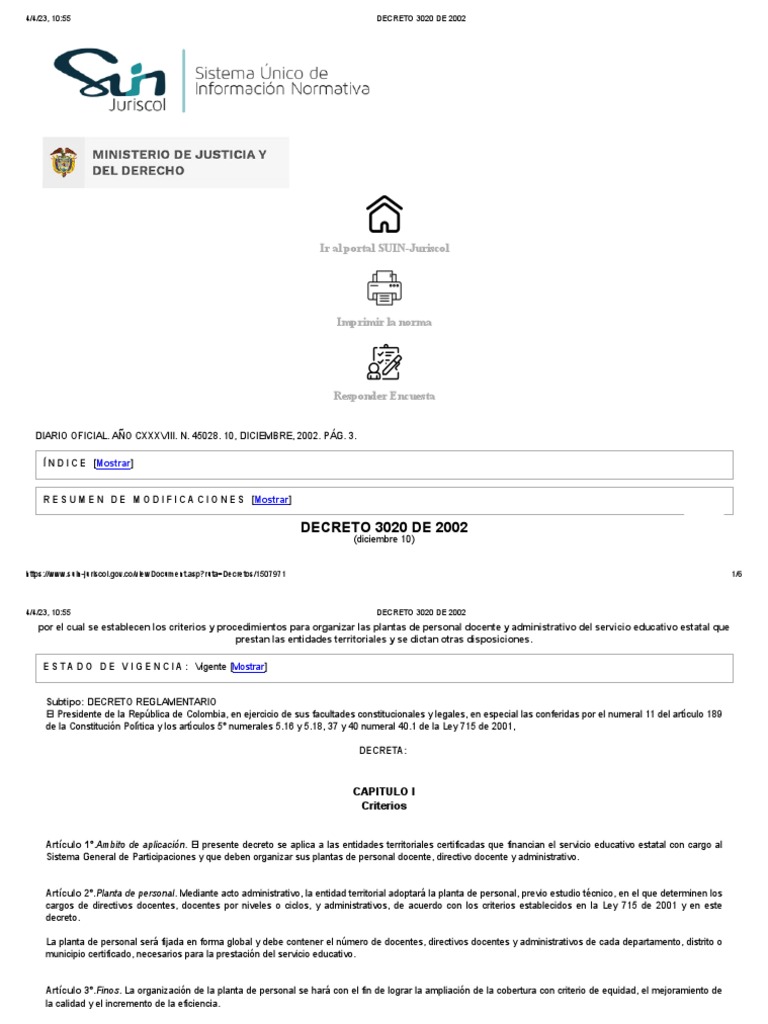 Decreto 3020 de 2002: Organización Docente | PDF | Maestros | Educación ...