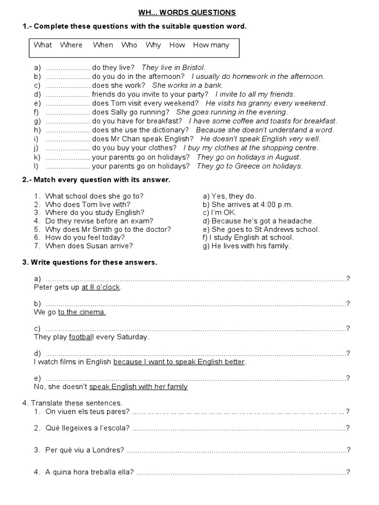 Present Simple Question Words | PDF
