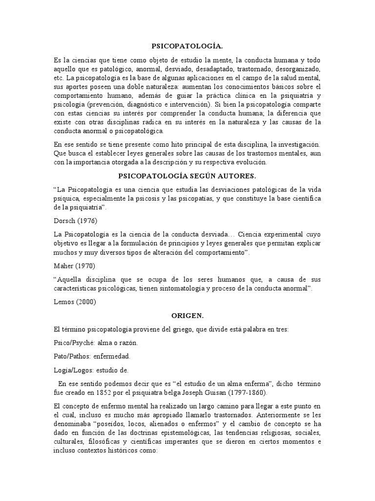 Introducción a la Psicopatología | PDF | Psicopatología | Manual ...