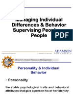 Managing Individual Differences & Behavior Supervising People As People