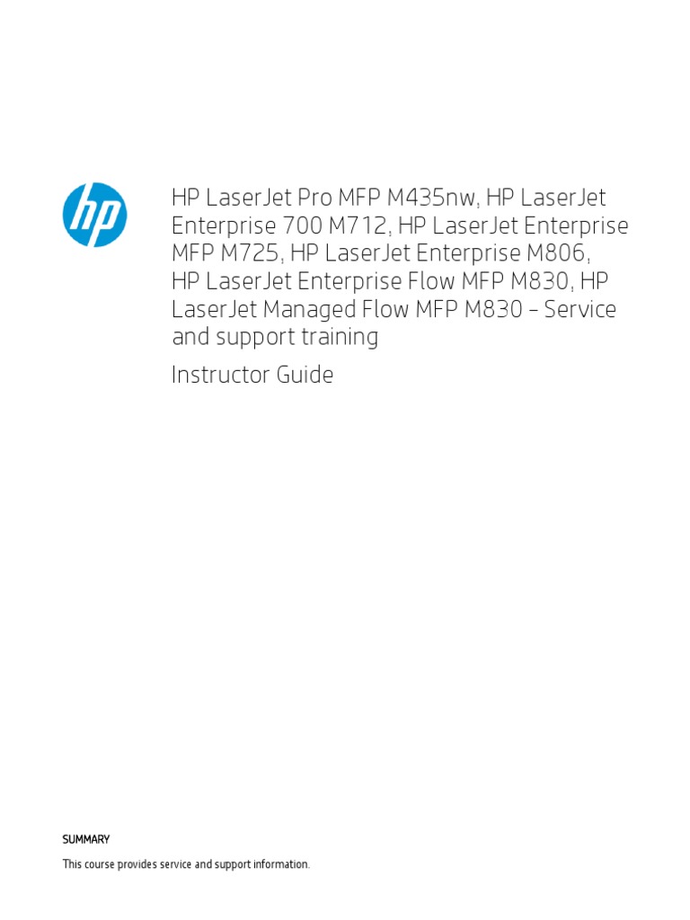HP LaserJet Enterprise, Managed M806 Service Support PDF Printer
