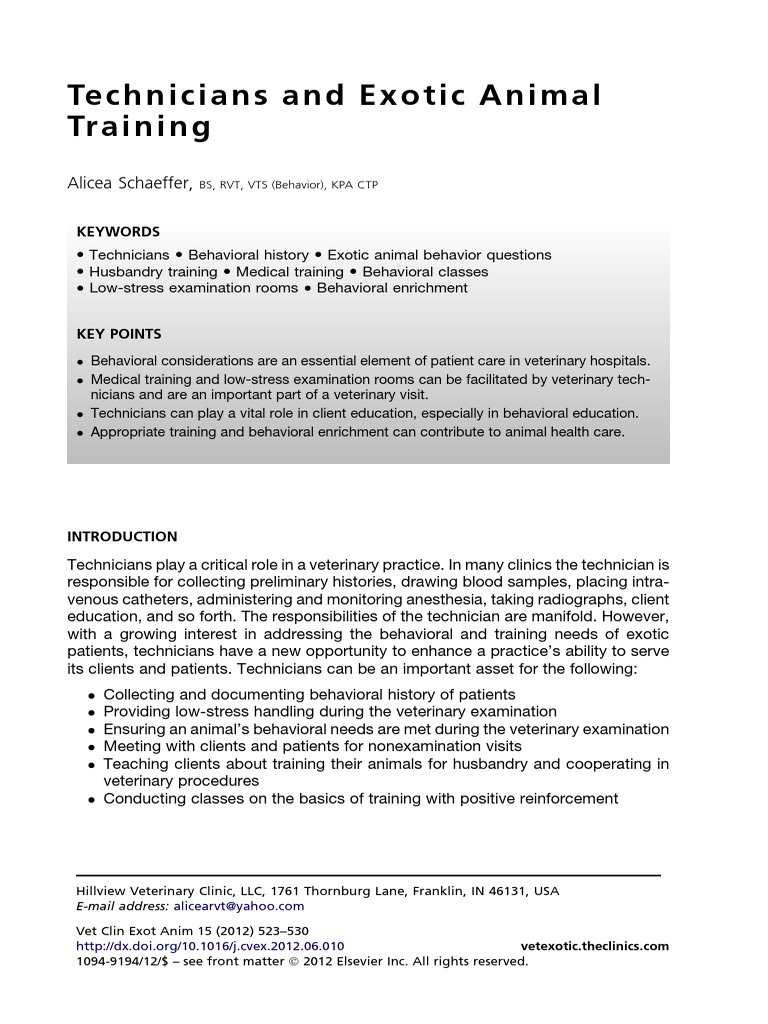 Techniciansandexoticanimal Training Alicea Schaeffer PDF Pet