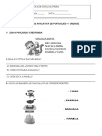 Avaliação de Portugues I Unidade 2º Ano