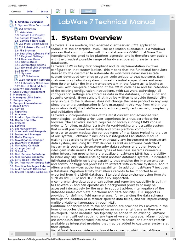 LabWare LIMS V7Helpv1 Tech Manual PDF Databases  Service