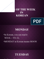 Days of The Week IN Korean