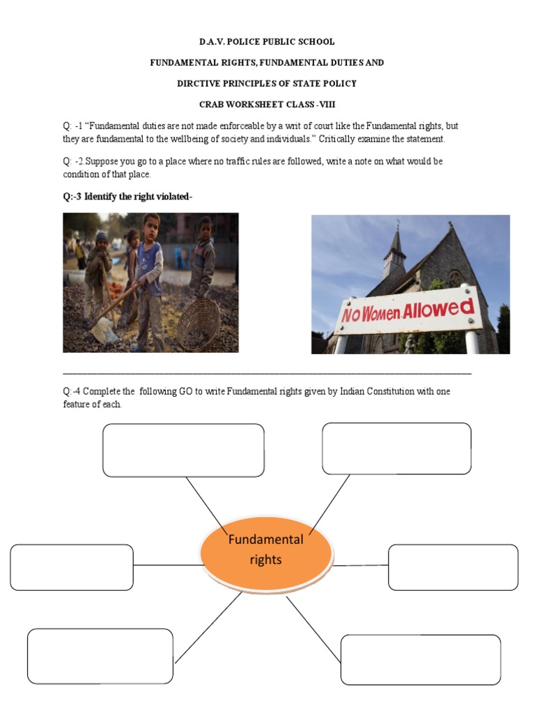 Class 8 Fundamental Rights Worksheet | PDF | Government | Justice