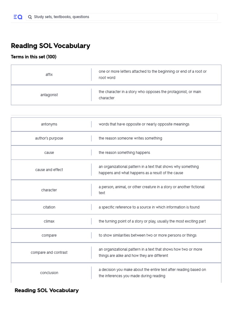 Reading+SOL+Vocabulary+Flashcards+_+Quizlet | PDF | Narration | Narrative