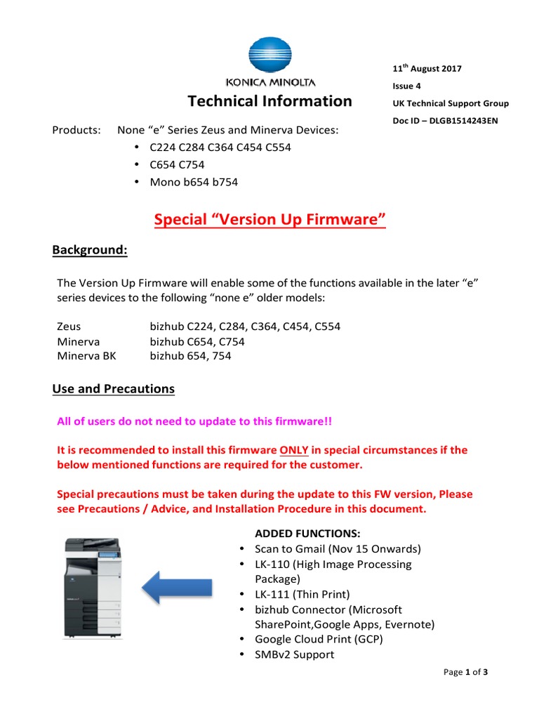 Konica Minolta Firmware Update Guide | PDF | Device Driver | Computer ...