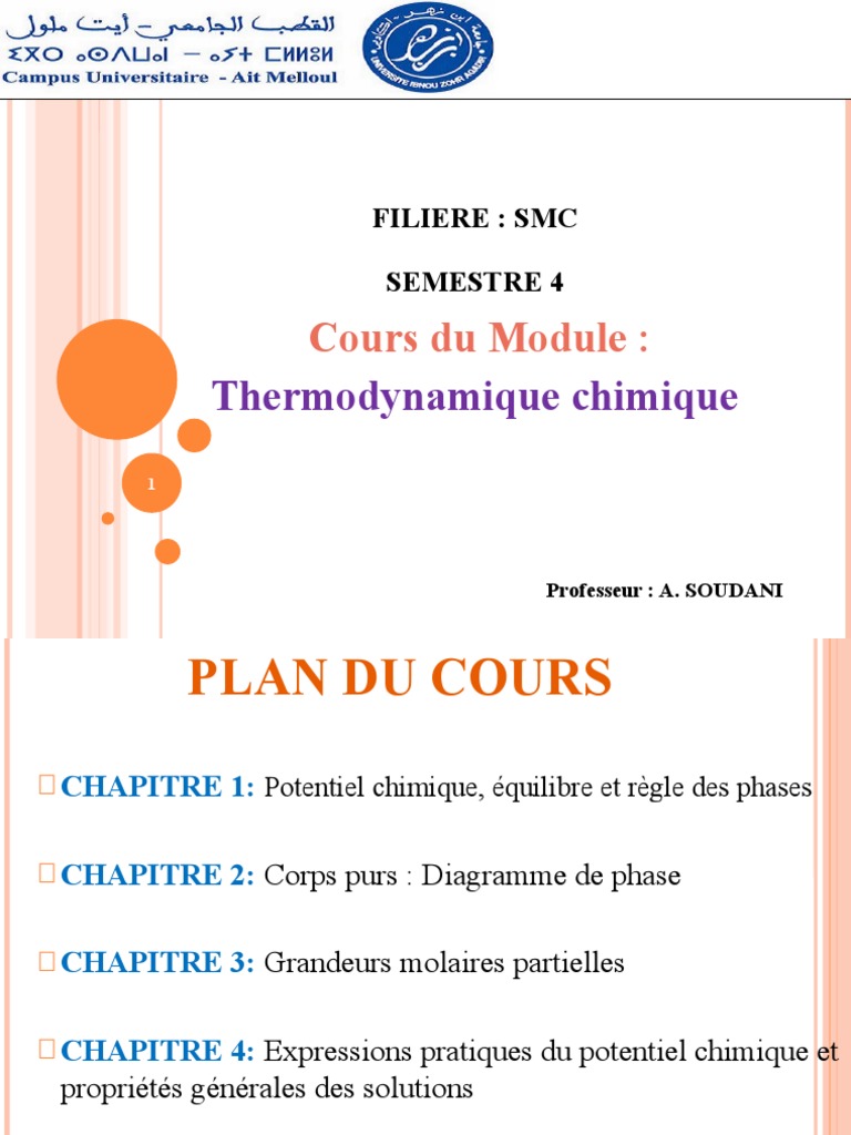 Thermodynamique Chimique: Cours Du Module | PDF | Règle des phases ...