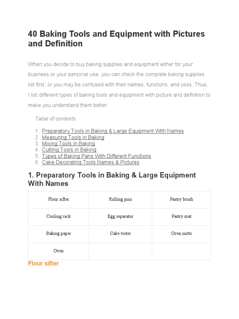 40 Baking Tools and Equipment With Pictures and Definition PDF