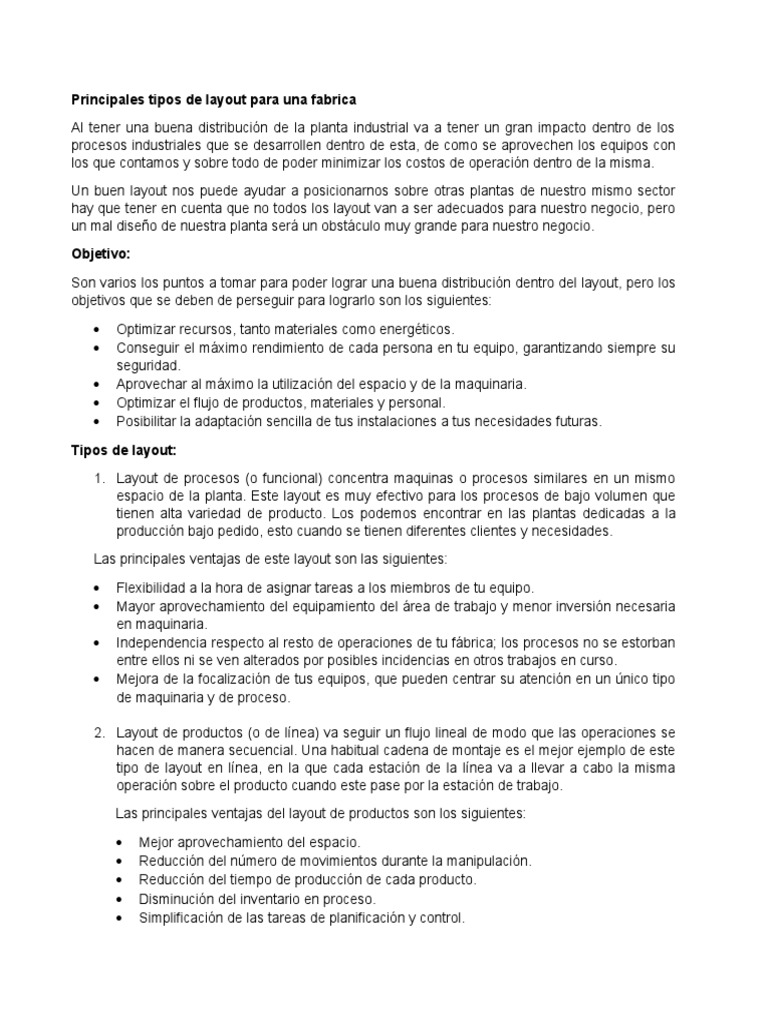 Principales Tipos de Layout para Una Fabrica | PDF | Economias