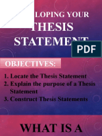 Developing Your: Thesis Statement