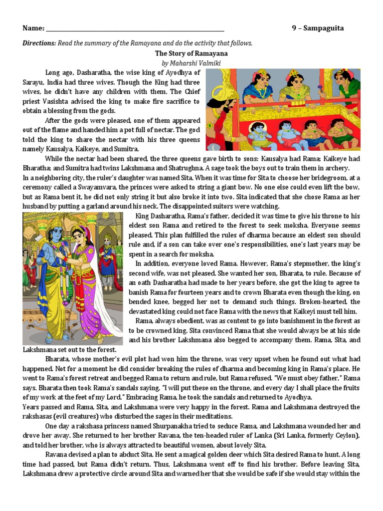 Quiz English 8 Ramayana PDF Sita Rama
