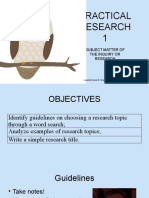 PR 1 Subject Matter of The Inquiry of Research