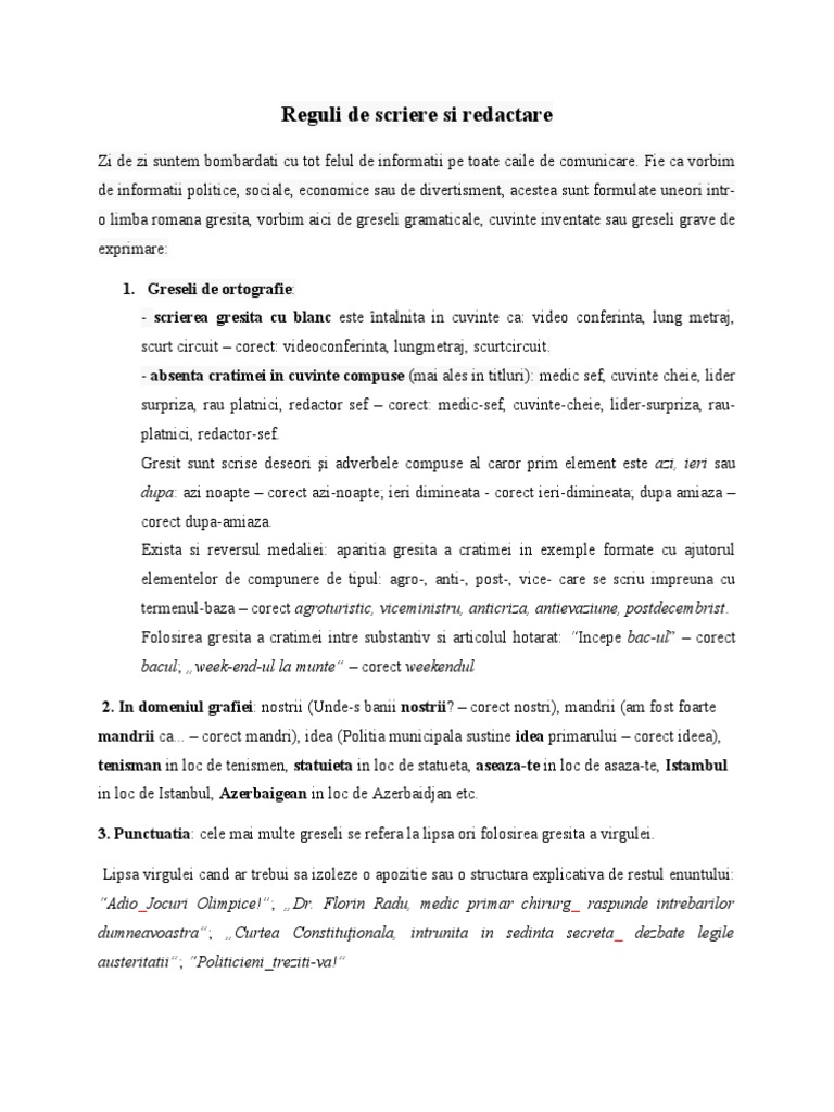 Reguli de Scriere | PDF