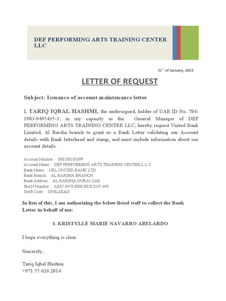UBL Account Maintenance Letter Request | PDF | Finance & Money ...