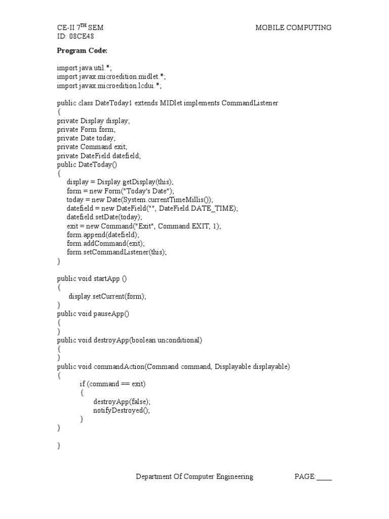 Mobile Computing MIDlet Example | PDF