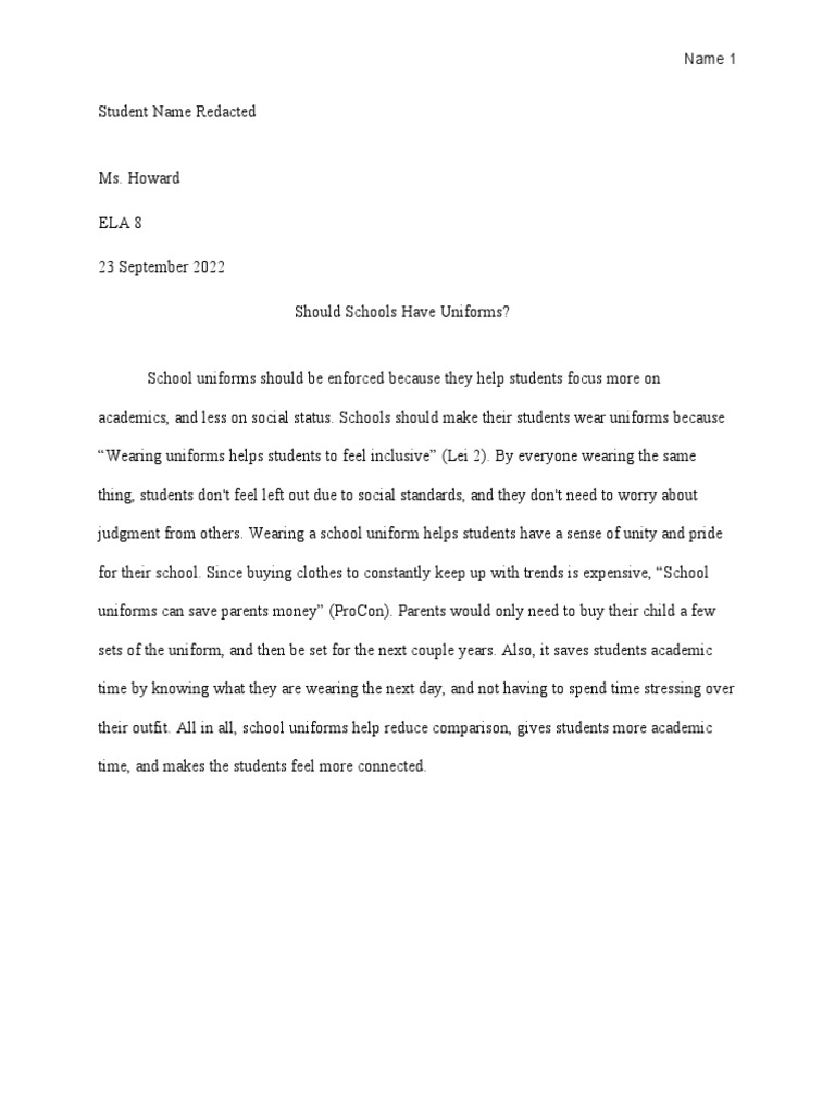 Should Schools Have Uniforms Meal PDF