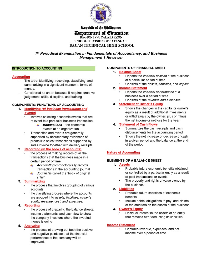 Accounting Fundamentals Reviewer | PDF | Debits And Credits | Expense