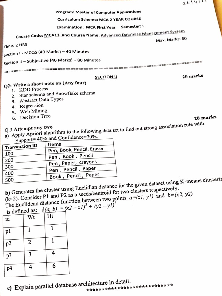 MCA Advanced Database Management Exam | PDF | Algorithms And Data ...