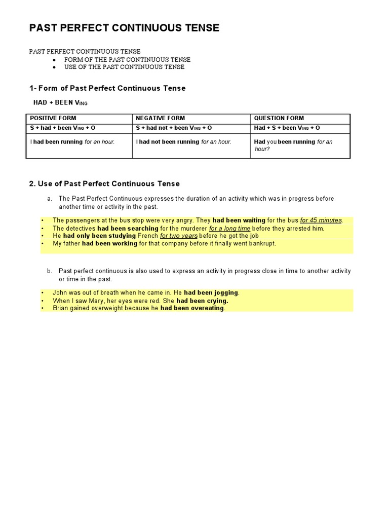 Past Perfect Continuous Tense Explained | PDF | Language Arts & Discipline