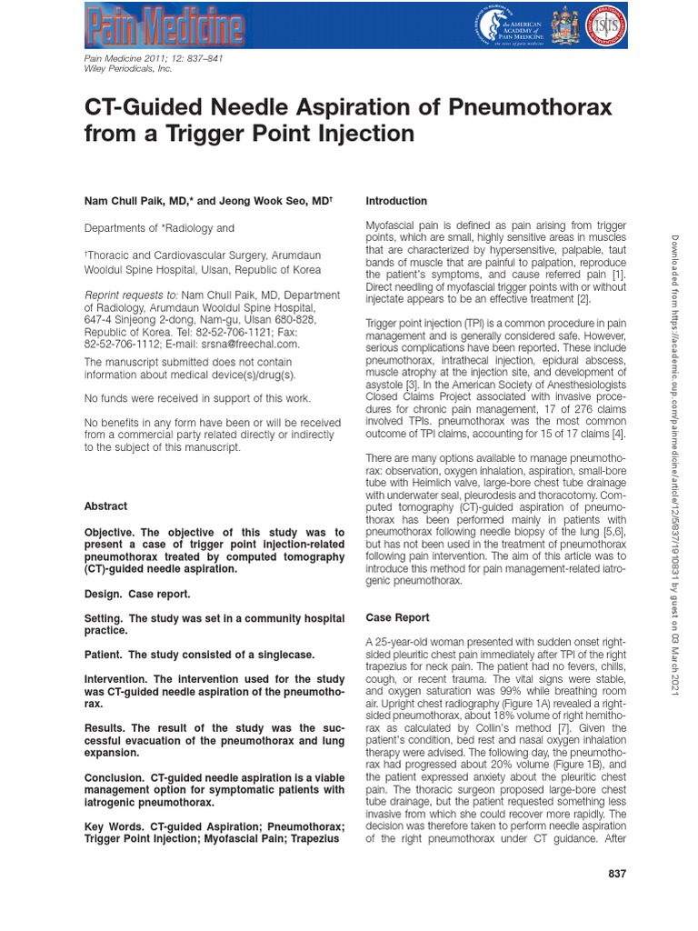CTGuided Needle Aspiration of Pneumothorax PDF Ct Scan Diseases