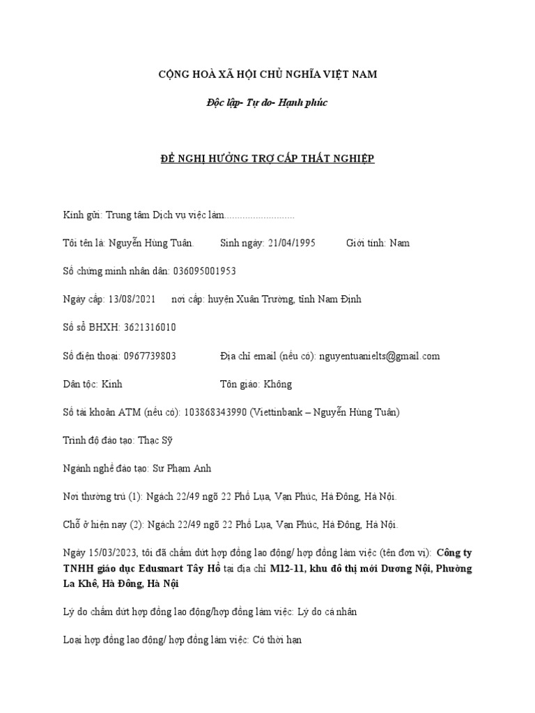 Mau don de nghi huong tro cap that nghiep pdf