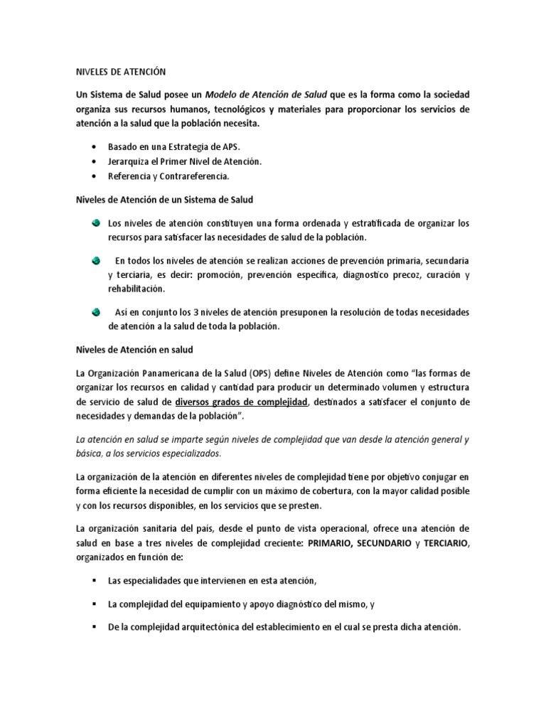 Niveles de Atención en Salud y Complejidad | PDF | Hospital | Cuidado ...