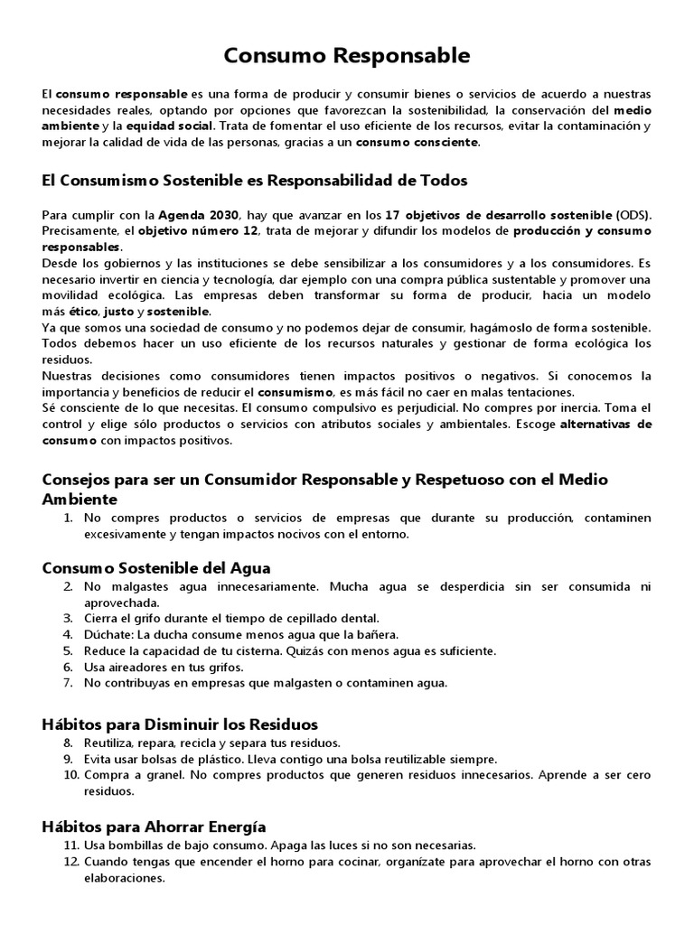 Consumo Responsable Pdf Consumo Economía Residuos