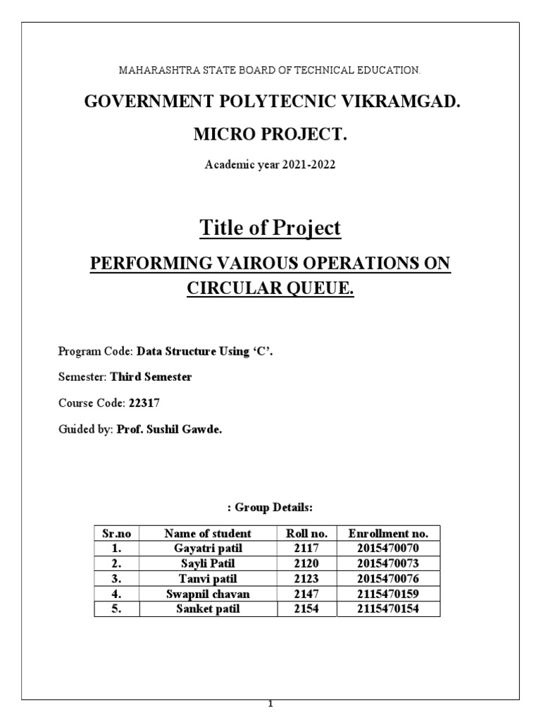 Micro Project of Data Structure Using C++ - 3rd SEM - CO | PDF | Queue ...