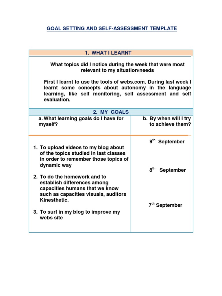 Goal Setting and Self-Assessment Guide | PDF