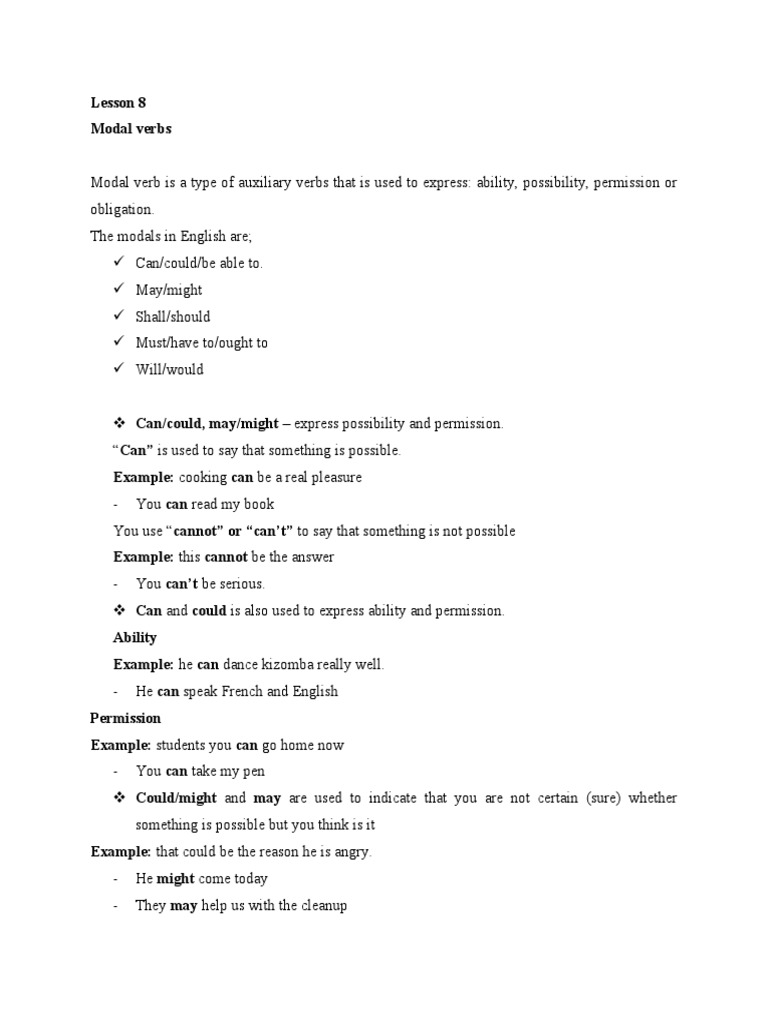 Understanding Modal Verbs in English | PDF | Language Arts & Discipline