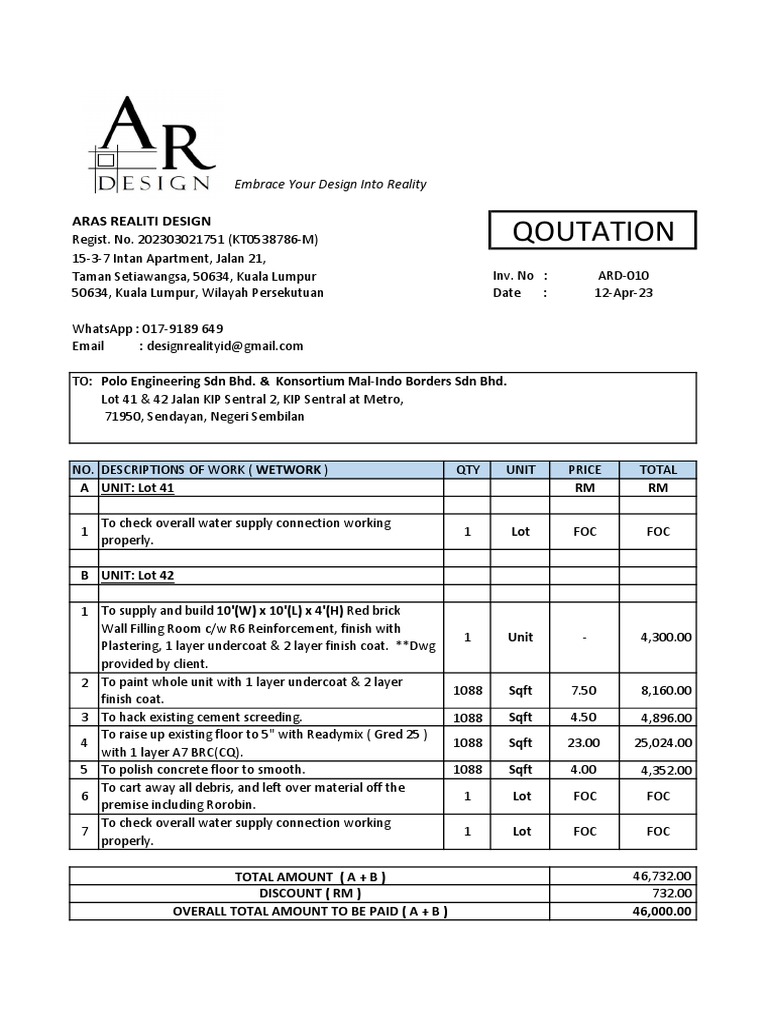 Quotation for Construction and Electrical Work | PDF | Components ...