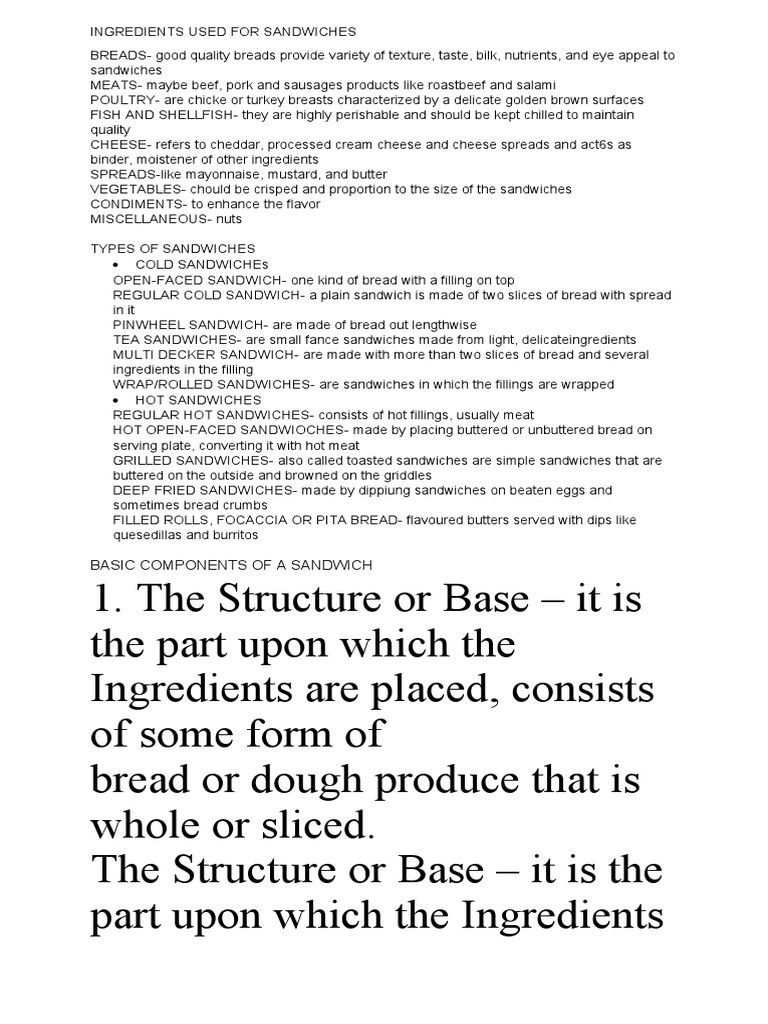 Basic Components of A Sandwich PDF Sandwich Breads