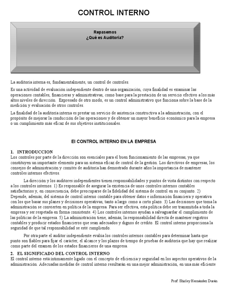 Ejemplo de Informe de Control Interno | PDF | Auditoría | Contabilidad