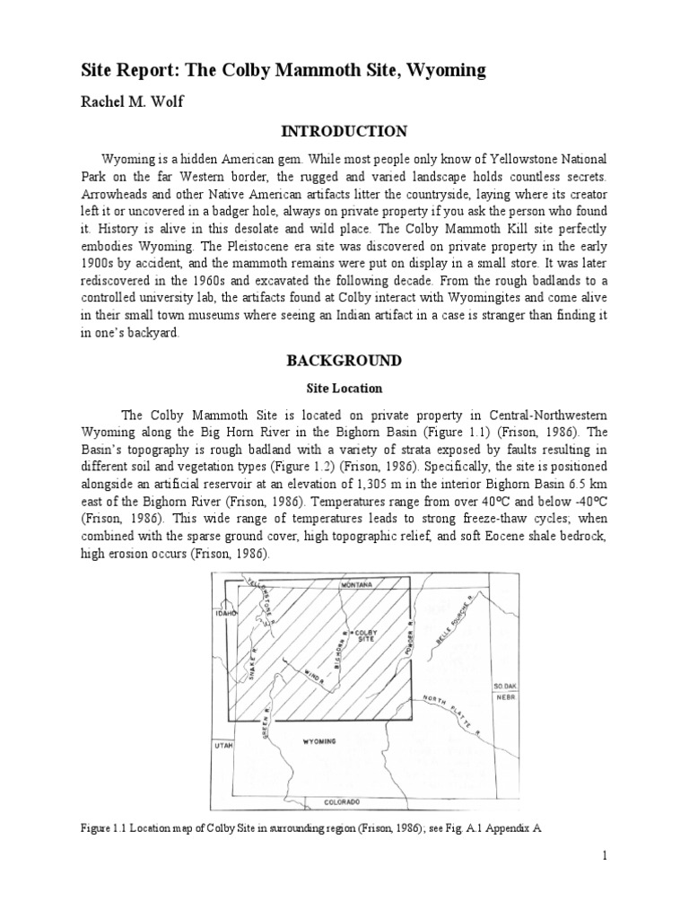 Site report colby mammoth kill wy pdf