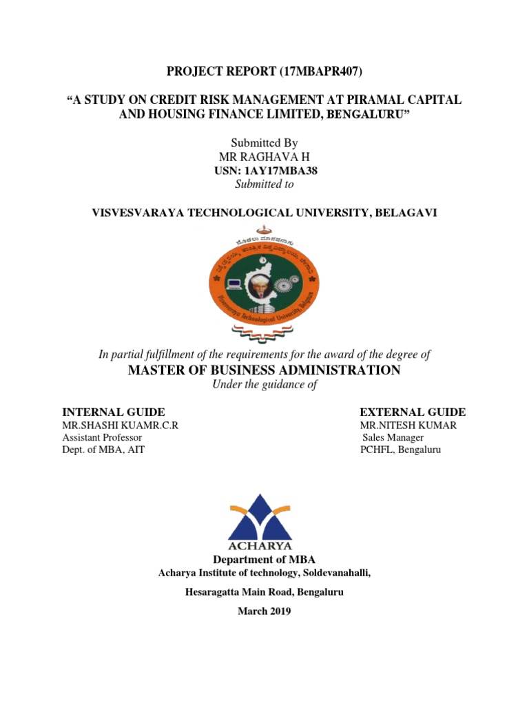 Project report 17mbapr407 a study on credit risk management at