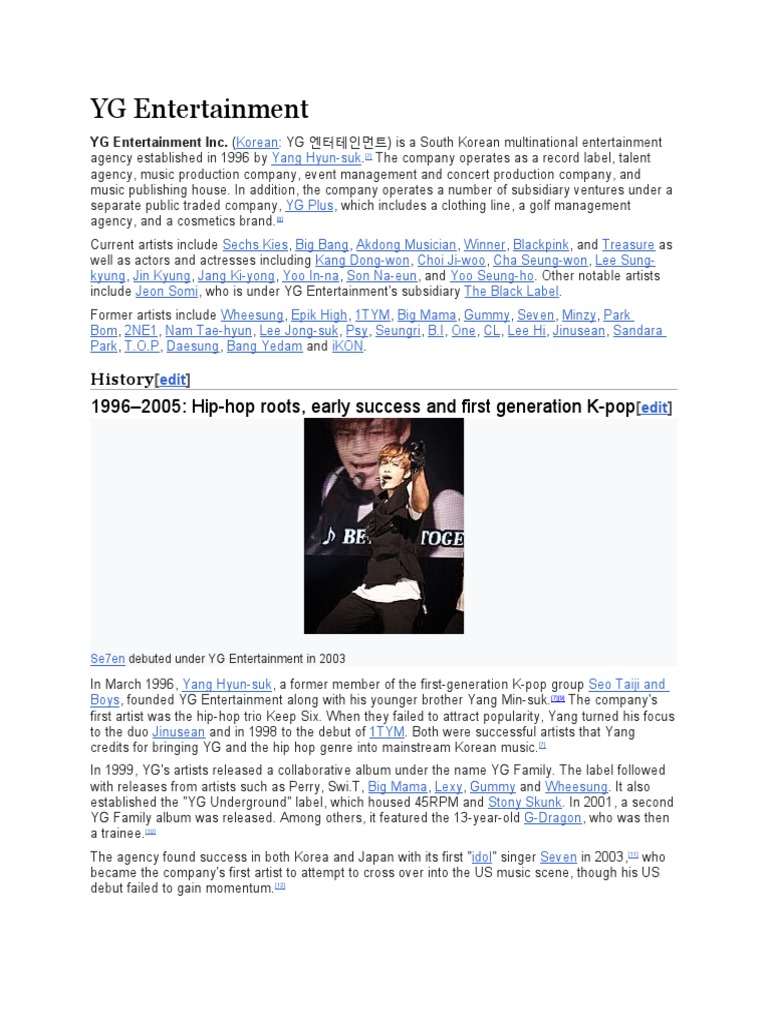 YG Entertainment (Wikipedia) | PDF