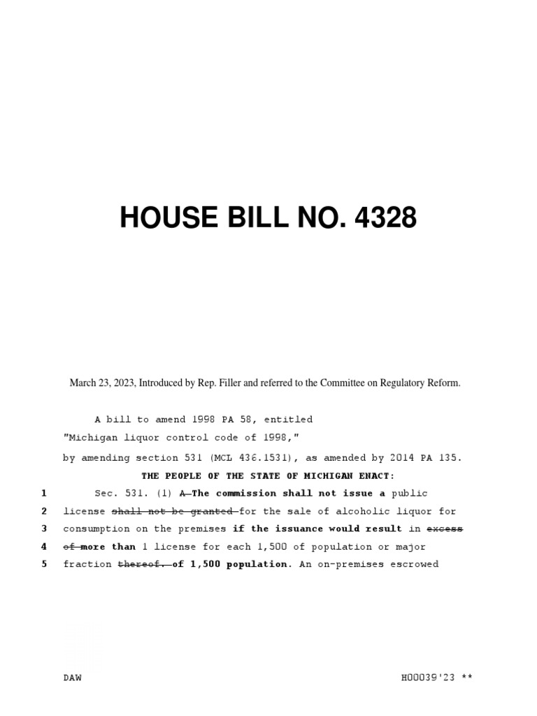 Michigan House Bill No. 4328 PDF License Civil Law (Legal System)