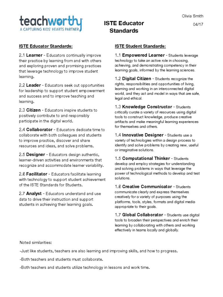 Comparing ISTE Standards for Educators | PDF | Learning | Teachers
