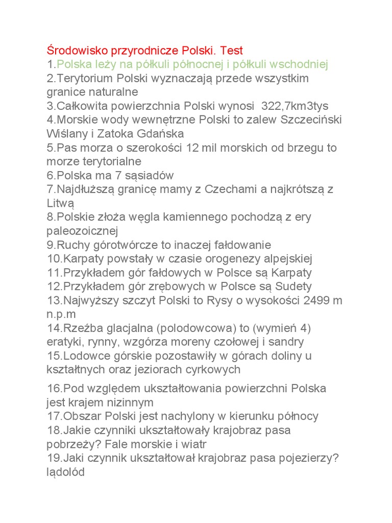 Test Z Rozdziału 2 środowisko Przyrodnicze Polski Cz 2 Odpowiedzi Polska Leży Na Półkuli Północnej I Półkuli Wschodniej: Środowisko