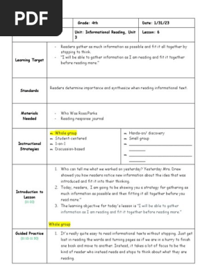 reading lesson plan