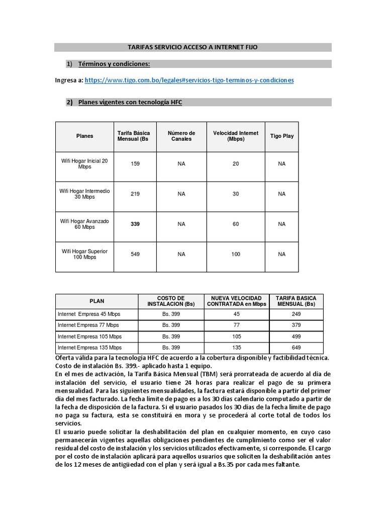 Tarifas Servicio Acceso A Internet Fijo | PDF | Internet | Enrutador ...